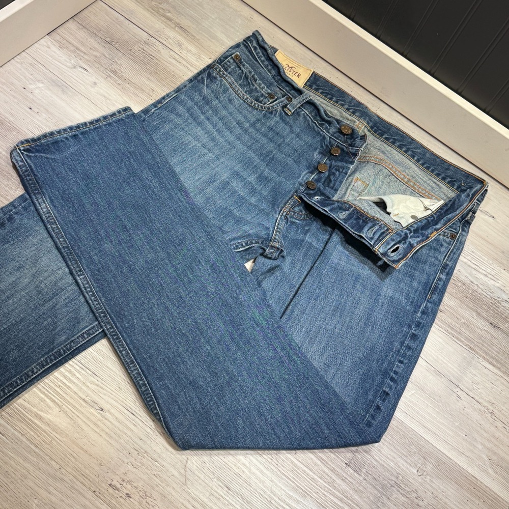 Hollister Jeans 34x32 Blue Medium Wash Button Fly Palm Canyon Low‎ Rise Skinny